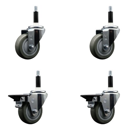 Service Caster 3.5'' Gray Poly Wheel Swivel 7/8'' Expanding Stem Caster Set 2 Brakes, 4PK SCC-EX20S3514-PPUB-2-PLB-2-78